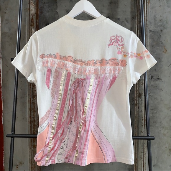 Christian Dior Rare Runway Corset White Pink Ribbon Shirt - Picture 4 of 16